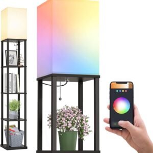 61g_Cl7Oq2L._AC_SL1500.jpg Floor Lamp with Shelves, 4-Tier Modern Shelf Floor Lamp with 3CCT LED Bulb, Display Lamp for Living Room, Bedroom and Office - Black