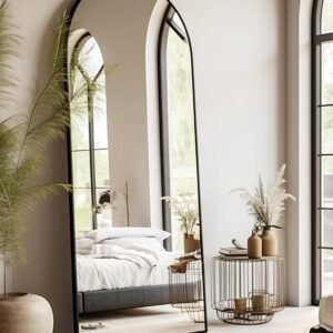 Floor Mirror, 58"×18" Arched Full Length Mirror with Stand, Standing Mirror, Full Body Mirror, Large Mirror, Arched Wall Mirror, Freestanding, Aluminum Frame - Gold