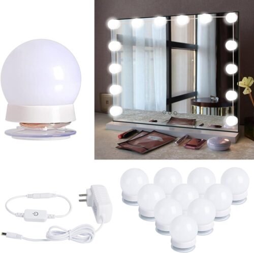 Vanity Lights for Mirror, 10 Bulbs Dimmable Mirror Lights Stick On, 11.8Ft Adjustable Length Makeup Light, Vanity Lighting Fixtures for Hollywood Mirror(No Mirror Included)