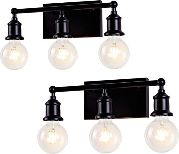 3-Light Vanity Light Fixture, Industrial Black Wall Sconce Lighting Fixture, Farmhouse Vanity Wall Lights Over Mirror, E26 Base Indoor Wall Lamp for Bathroom (Bulb Not Included)