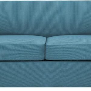 H.VERSAILTEX 3 Piece Stretch Sofa Covers for 2 Cushion Sofa Couch Covers for Living Room Furniture Cover (Base Cover Plus 2 Seat Cushion Covers) Thicker Jacquard Fabric(Large Sofa, Grey)