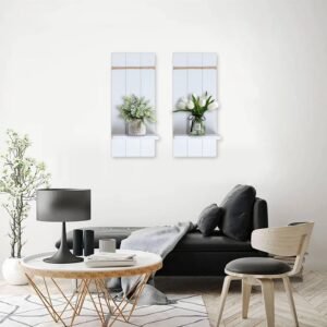 Candle Sconces Wall Decor Set of 2- Handmade Wall Sconce Candle Holder- White Wood Wall Home Decor- Modern Farmhouse Wall Decorations for Living Room, Bedroom, Bathroom, Dining Room