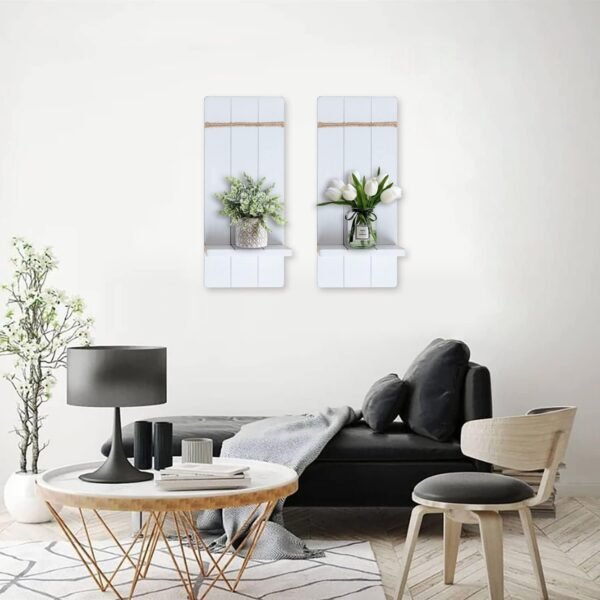 Candle Sconces Wall Decor Set of 2- Handmade Wall Sconce Candle Holder- White Wood Wall Home Decor- Modern Farmhouse Wall Decorations for Living Room, Bedroom, Bathroom, Dining Room