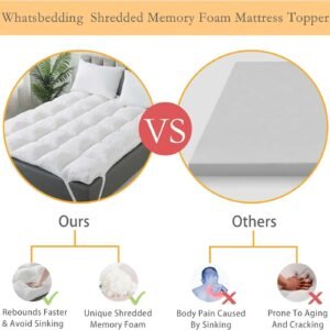 3 Inch Memory Foam Mattress Topper Full Size for Pressure Relief, Premium Fluffy & Soft Shredded Memory Foam Filled Pillow Top, Anti-Slip Bottom, 4 Anchor Elastic Bands, 54x75