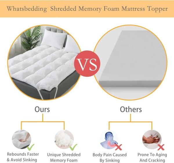 3 Inch Memory Foam Mattress Topper Full Size for Pressure Relief, Premium Fluffy & Soft Shredded Memory Foam Filled Pillow Top, Anti-Slip Bottom, 4 Anchor Elastic Bands, 54x75