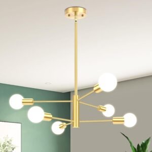 Modern Sputnik Chandelier, 6-Light Black Gold Ceiling Light Fixture, Industrial Sputnik Lights Fixture for Bedroom, Living Room, Dining Room, Kitchen, Hallway, E26 Base, Bulbs Not Included