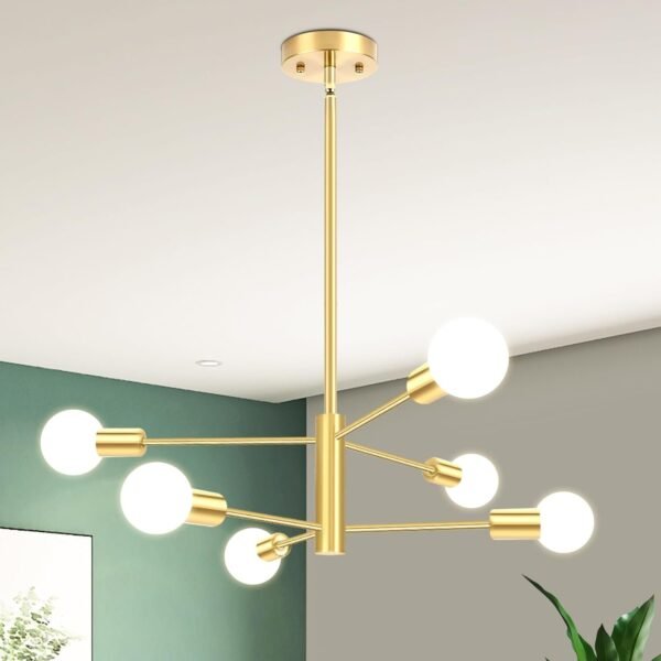 Modern Sputnik Chandelier, 6-Light Black Gold Ceiling Light Fixture, Industrial Sputnik Lights Fixture for Bedroom, Living Room, Dining Room, Kitchen, Hallway, E26 Base, Bulbs Not Included