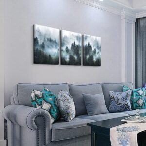 Canvas Wall Art For Living Room Modern Family Wall Decorations For Bedroom Office Wall Decor Foggy Forest Trees Landscape Wall Painting Prints Art Pictures Artwork Room Home Decor 3 Piece