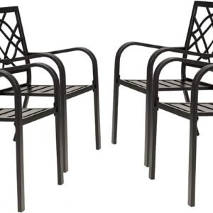 61kBJHOJlgL._AC_SL1494.jpg 2 Pieces Outdoor Dining Chairs, Patio Bistro Wrought Iron Stackable Chairs with Armrest for Garden, Porch, Backyard, Black - Supports 250 lbs