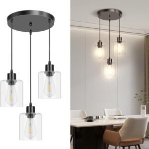 61kDYVxEy6L._AC_SL1500.jpg 3-Light Pendant Light Fixtures, Farmhouse Kitchen Island Light Fixture, Industrial Hanging Pendant Lighting for Dining Room Bedroom, Black Metal Cage Pendant, E26 Base, Bulbs Not Included