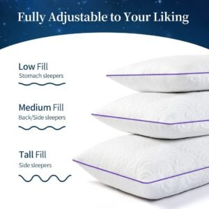 Memory Foam Pillows Queen Size Set of 2 Adjustable Cool Pillow for Side Back Stomach Sleepers Luxury Gel Pillow with Washable Cover