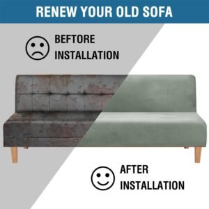 61kMWg_tjCL._AC_SL1500.jpg H.VERSAILTEX Real Velvet Futon Cover Armless Sofa Covers Sofa Bed Covers Stretch Futon Couch Cover Sofa Slipcover Furniture Protector Thick Soft Cozy Velvet Fabric Form Fitted Stay In Place, Sea Grass