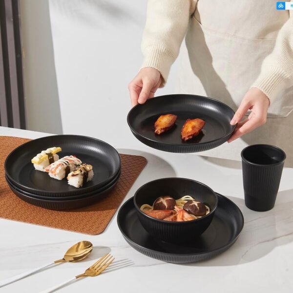 18pcs Wheat Straw Dinnerware Sets Kitchen Plates and Bowls Set, HXYPN Unbreakable Dinner Plates Cereal Bowls Drinking Cups Reusable Dishes Set Microwave Dishwasher Safe Plates