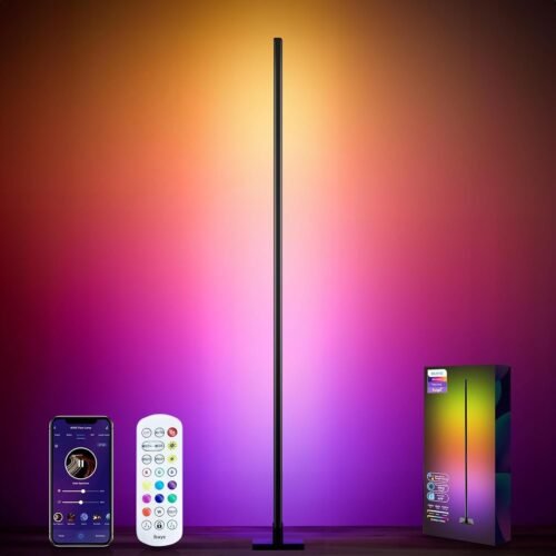 Corner Floor Lamp, Smart LED Corner Lamp, DIY Scene Mode,Music Sync, RGB Color Changing Floor Lamp with App and Remote Control, Standing Lamp for Living Room, Bedroom, Gaming Room, Black