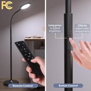 Floor Lamp,Super Bright Dimmable LED Lamps for Living Room, Custom Color Temperature Standing Lamp with Remote Push Button, Adjustable Gooseneck Reading Floor Lamp for Bedroom Office Black