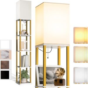 61lJtrDOtgL._AC_SL1500.jpg Floor Lamp with Shelves, 4-Tier Modern Shelf Floor Lamp with 3CCT LED Bulb, Display Lamp for Living Room, Bedroom and Office - Black