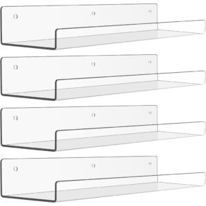 61lbK-yoqXL._AC_SL1500.jpg 4 Pack Acrylic Shelves for Wall Storage, 15" Floating Bookshelves for Kids, Display Shelf Organizer for Bathroom, Bedroom, Living Room, Kitchen, Room Decor, Clear