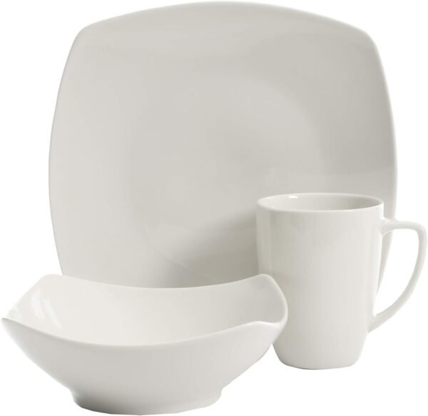 Porcelain Chip and Scratch Resistant Dinnerware set, Service for 4 (12pcs), White (Soft Square)