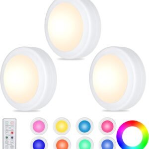 12 Pack LED Puck Lights Remote Control 16 Color Changeable Under Cabinet Lights, Battery Operated Lights Night Light with Dimmer & Timmer for Closet Bedroom Kitchen, White