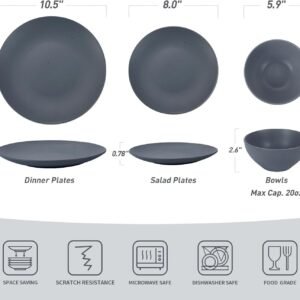 Moon Dinnerware Sets for 4, 12 Piece Stoneware Plates and Bowls Sets with Speckled Design, Matte Dish Set, Microwave and Dishwasher Safe, Charcoal