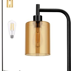 61m8CKWTg2L._AC_SL1500.jpg Industrial Floor Lamp with Glass Shade - Black, LED Bulbs, Foot Pedal Switch, Easy Assembly