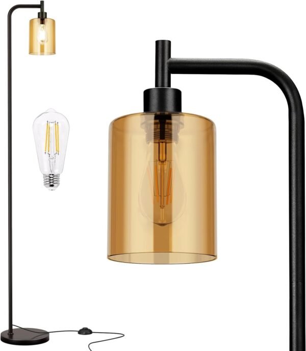 61m8CKWTg2L._AC_SL1500.jpg Industrial Floor Lamp with Glass Shade - Black, LED Bulbs, Foot Pedal Switch, Easy Assembly