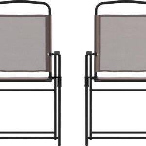 Mystic Folding Patio Sling Chairs, Outdoor Textilene Lawn Chairs with Armrests, Set of 2, Navy