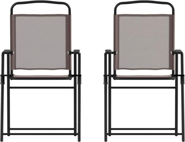 Mystic Folding Patio Sling Chairs, Outdoor Textilene Lawn Chairs with Armrests, Set of 2, Navy