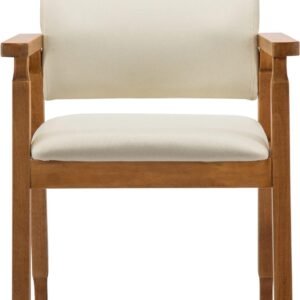 61mD0jflMQL._AC_SL1500.jpg Mid Century Modern Walnut Dining Chairs Wood Arm Beige Fabric Kitchen Cafe Living Room Decor Furniture