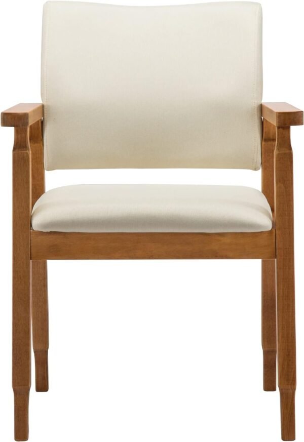 61mD0jflMQL._AC_SL1500.jpg Mid Century Modern Walnut Dining Chairs Wood Arm Beige Fabric Kitchen Cafe Living Room Decor Furniture