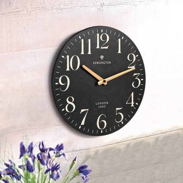 Farmhouse Black Wall Clock - 12 Inch Quartz Battery Operated Vintage Wooden Decorative Silent Analog Clock for Kitchen, Living Room, Bedroom, Office