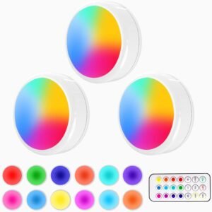 Puck Lights with Remote, 6 Pack LED Under Cabinet Lighting Dimmable Push Lights Battery Operated Under Counter Tap Lights for Kitchen, Multicolor Transformation Stick On Lights, Shiny Black