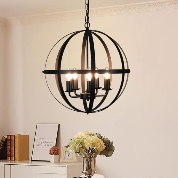 61n4MjuL4bL._AC_SL1500.jpg Vintage Pendant Hanging Light Fixtures, Flush Mount Ceiling Chandelier Lamp with Metal Spherical Shade for Kitchen, Dining Room, Living Room, Hallway, Entryway 3-Light, E12 Base-Matte Black
