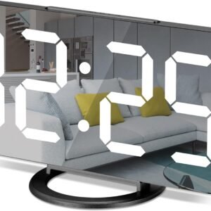 Digital Alarm Clock,7 in LED Mirrored Clocks Large Display,with 2 USB Charger Ports,Auto Dim,Night Mode,Modern Desktop Electronic Clocks for Bedroom Home Office Decor - Gold