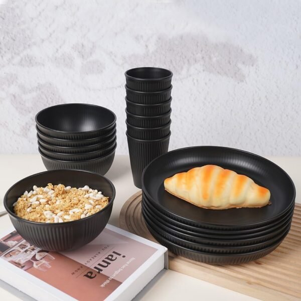 18pcs Wheat Straw Dinnerware Sets Kitchen Plates and Bowls Set, HXYPN Unbreakable Dinner Plates Cereal Bowls Drinking Cups Reusable Dishes Set Microwave Dishwasher Safe Plates