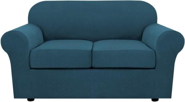 H.VERSAILTEX 3 Piece Stretch Sofa Covers for 2 Cushion Sofa Couch Covers for Living Room Furniture Cover (Base Cover Plus 2 Seat Cushion Covers) Thicker Jacquard Fabric(Large Sofa, Grey)