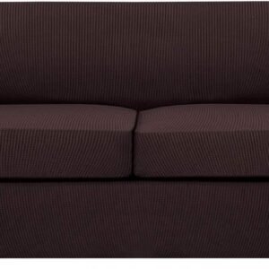H.VERSAILTEX 3 Piece Stretch Sofa Covers for 2 Cushion Sofa Couch Covers for Living Room Furniture Cover (Base Cover Plus 2 Seat Cushion Covers) Thicker Jacquard Fabric(Large Sofa, Grey)