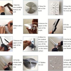 DIY Wall Clock Modern Large 3D Wall Clock Mirror Stickers Home Office Decor,Silver