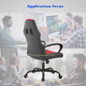 61pis72KJ4L._AC_SL1010.jpg Office Chair PC Gaming Chair Cheap Desk Chair Ergonomic PU Leather Executive Computer Chair Lumbar Support for Women, Men (Red)