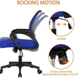 Office Computer Desk Chair Swivel Rolling, Cute Task Chair Ergonomic Conference Room, Mesh Work Study Chair Basic Comfy Desktop Chair with Wheels Arms, Blue