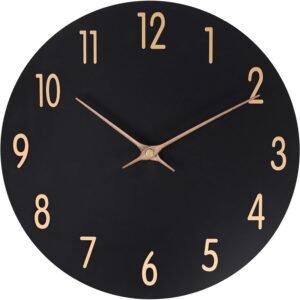 Wall Clocks Battery Operated, 12 Inch Silent Non Ticking Wood Modern Wall Clock, Quartz White and Gold Wall Clock Decorative for Living Room Decor Kitchen Bedroom Office Home