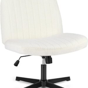 Cross Legged Armless Wide Adjustable Swivel Padded Fabric Home Office Desk Chair No Wheels