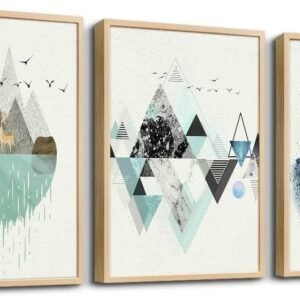 Canvas Wall Art For Living Room Office Wall decor Abstract Geometry Mountain Wall Artworks Pictures for Bedroom 3 Panels bathroom Wall Paintings posters Home Decoration 12x16 inch 3 piece