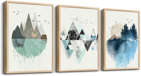 Canvas Wall Art For Living Room Office Wall decor Abstract Geometry Mountain Wall Artworks Pictures for Bedroom 3 Panels bathroom Wall Paintings posters Home Decoration 12x16 inch 3 piece