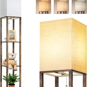 Floor Lamp with Shelves, Shelf Lamps with 3 Color Temperature LED Bulb,Storage Wood Texture Modern, Display Standing Lamp for Living Room,Office, Bedroom