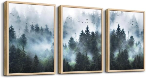 Canvas Wall Art For Living Room Modern Family Wall Decorations For Bedroom Office Wall Decor Foggy Forest Trees Landscape Wall Painting Prints Art Pictures Artwork Room Home Decor 3 Piece