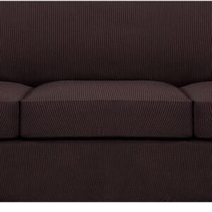 H.VERSAILTEX 3 Piece Stretch Sofa Covers for 2 Cushion Sofa Couch Covers for Living Room Furniture Cover (Base Cover Plus 2 Seat Cushion Covers) Thicker Jacquard Fabric(Large Sofa, Grey)