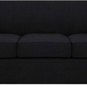 H.VERSAILTEX 3 Piece Stretch Sofa Covers for 2 Cushion Sofa Couch Covers for Living Room Furniture Cover (Base Cover Plus 2 Seat Cushion Covers) Thicker Jacquard Fabric(Large Sofa, Grey)