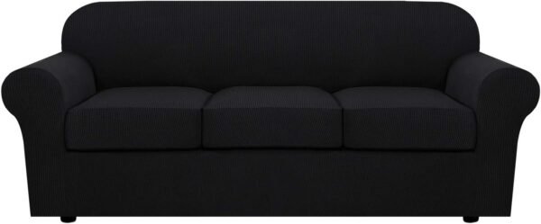 H.VERSAILTEX 3 Piece Stretch Sofa Covers for 2 Cushion Sofa Couch Covers for Living Room Furniture Cover (Base Cover Plus 2 Seat Cushion Covers) Thicker Jacquard Fabric(Large Sofa, Grey)