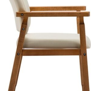 61uMuYfGNWL._AC_SL1500.jpg Mid Century Modern Walnut Dining Chairs Wood Arm Beige Fabric Kitchen Cafe Living Room Decor Furniture